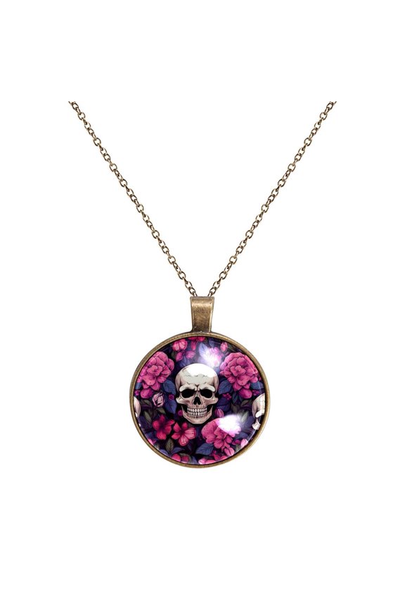 Couple Skulls Necklace Personalized Custom Photo Round Pendant Adjustable Stainless Steel Necklaces with Gift Box for Men Women Mothers Valentine's Jewelry Gift