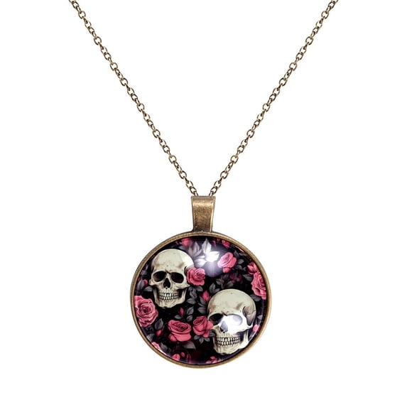 Couple Skulls Necklace Personalized Custom Photo Round Pendant Adjustable Stainless Steel Necklaces with Gift Box for Men Women Mothers Valentine's Jewelry Gift