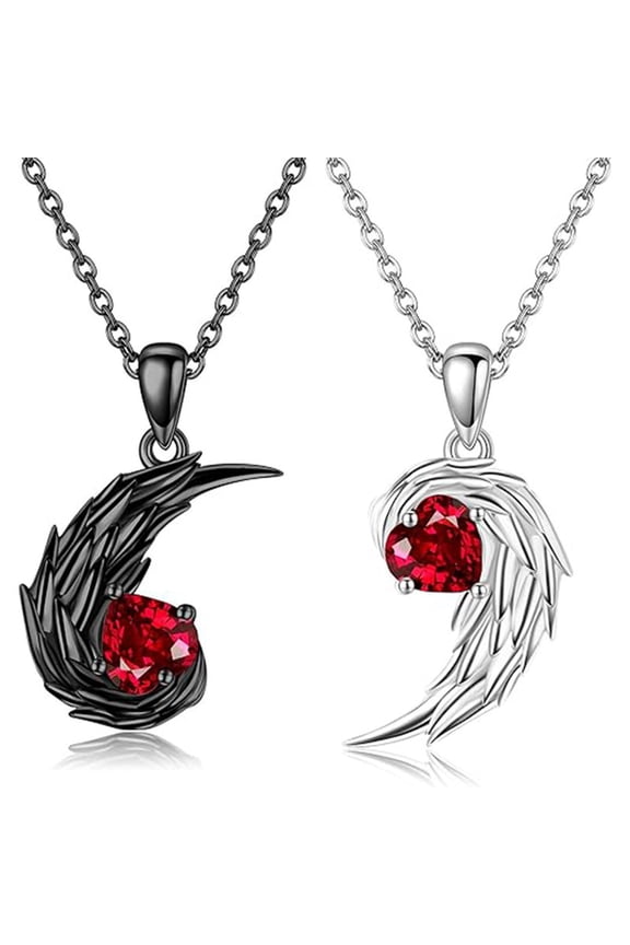 Couple Splicing Two Tone Heart Pendants Necklace Set with Angel and Devil Symbols, Romantic Valentine's Day Jewelry for Partners and Loved Ones
