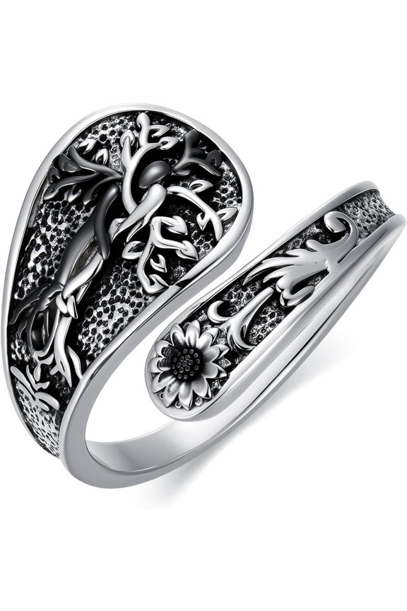 Couple Spoon Rings for Women 925 Sterling Silver Couple Adjustable Tree of Life Rings Abalone Open Spoon Thumb Rings Valentines Day Jewelry for Women Men Birthday Valentines Day Gifts