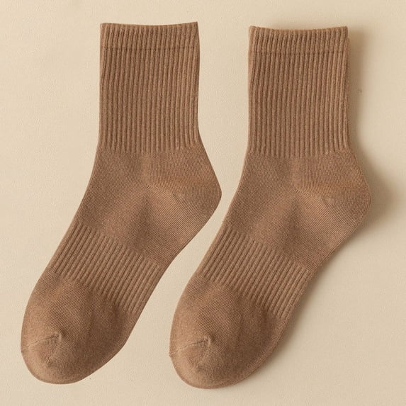 Couple Spring Summer Mid Tube Solid Color Cotton Socks Unisex Sweat Wicking Breathable Athletic Long Socks Brown