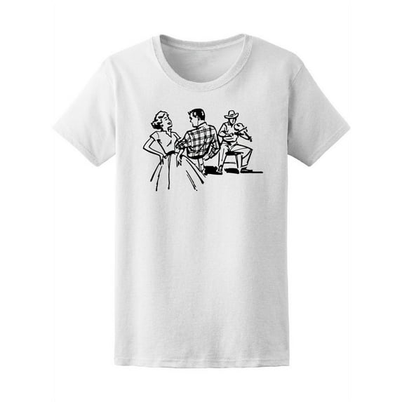 Couple Square Dancing Retro Art T-Shirt Women -Image by Shutterstock, Female Large