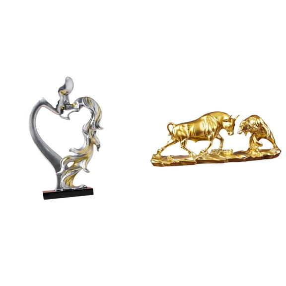 Couple Statue Bull Bear Figurine Romantic Resin Material for Bedroom Wedding Bookshelf Home Decor