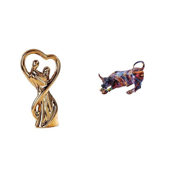 Couple Statue Bull Figurine Sculpture Resin Construction Wedding Gift Living Room Desk Decoration for Couples