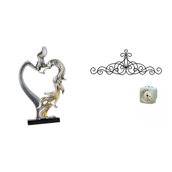 Couple Statue Figurine Ornament Scroll Wall Art Decor Resin Iron Material for Living Room Bookshelf Wedding Gift