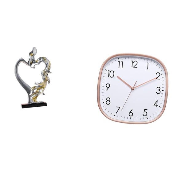 Couple Statue Kissing Couple Figurine Digital Wall Clock Modern Resin Art for Bedroom Wedding Living Room Decor
