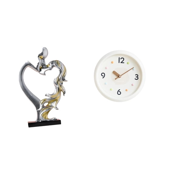 Couple Statue Kissing Couple Figurine Wall Clock Modern Resin Material Ideal for Wedding Gift Home Office Study Room