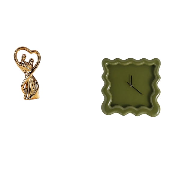 Couple Statue Wall Clock Sculpture Modern Art Square Shape Silent Function for Bathroom Classroom Office