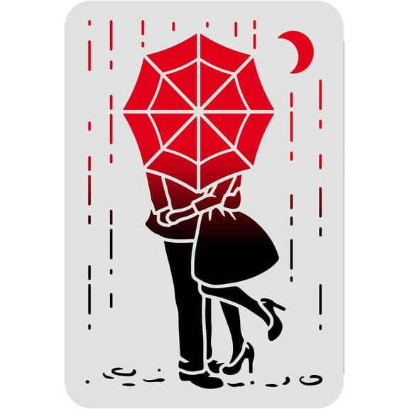Couple Stencils 11.7x8.3inch Rainy Night Stencil Couple with Umbrella Drawing Template Reusable Umbrella Rain Couple Stencil