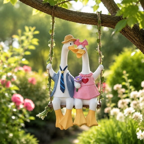 Couple Swan Collectible Figurine Gift - Resin Romantic White Swan Statue with Dangling Legs Shelf Sitter Ornament for Home Desk Decor Ideal Wedding Valentine's