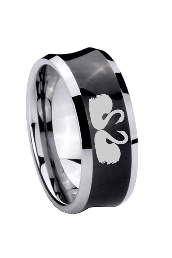 Couple Swan Concave Black Tungsten Men Ring 10MM