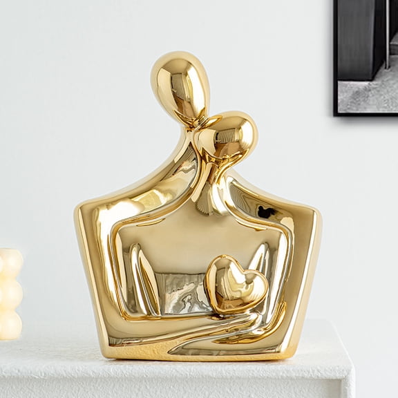 Couple Sweethearts Lover Hug Electroplate Statue Figurines Sculpture Ceramic Collectible Gifts for Office Home Decor Desk Accessories Decoration Figurine (Gold)