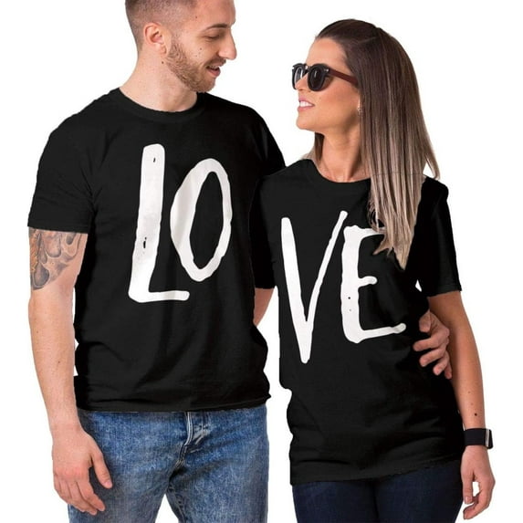 Couple T Shirt Couple Love Matching Outfits - LO VE - Valentine T-Shirt Short Sleeve Minimalist Clothing for Woman Man, 2 Pack