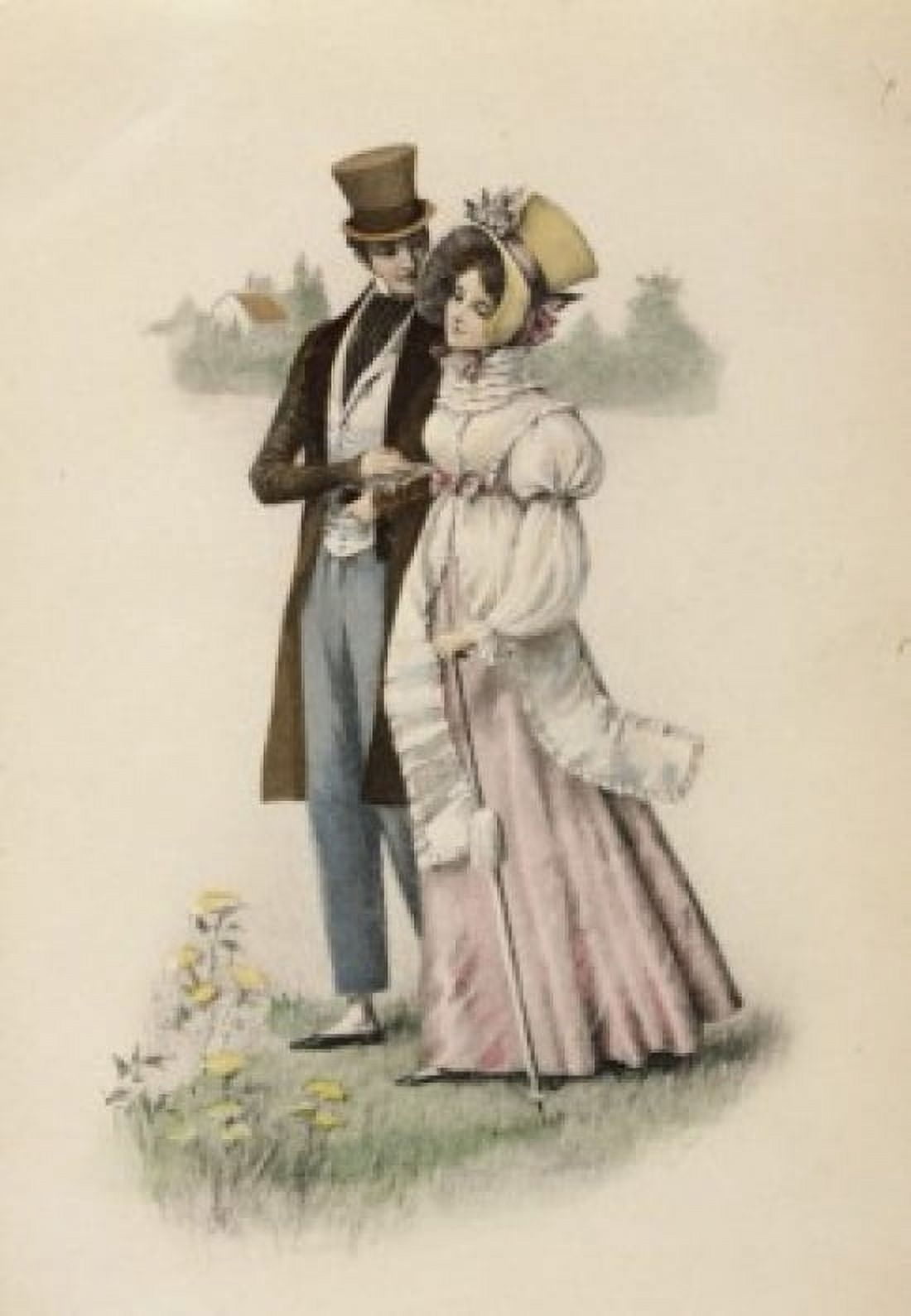 Couple Taking a Stroll c 1900 Nostalgia Cards Color lithograph Canvas Art - (24 x 36)