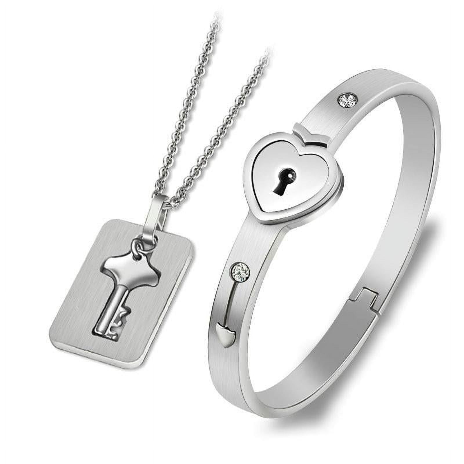 Couple Titanium Steel Love Heart Lock Bracelet Bangle Key Pendant Necklace Gifts Walmart