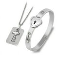 thumbnail image 1 of Couple Titanium Steel Love Heart Lock Bracelet Bangle Key Pendant Necklace Gifts, 1 of 5