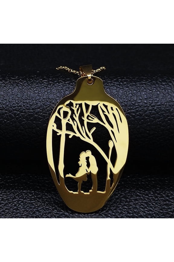 Couple Tree Spoon 14K Yellow Gold Necklace for Women Gold Color Love Necklaces Jewelry colgantes mujer Valentine's Day Gift