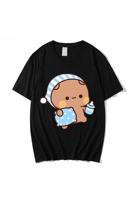 Couple Tshirt Cute BuBu Panda Going To Sleep with DuDu Bear Graphic Tshirt Women Clothes Sleeve Tops Women's Clothing