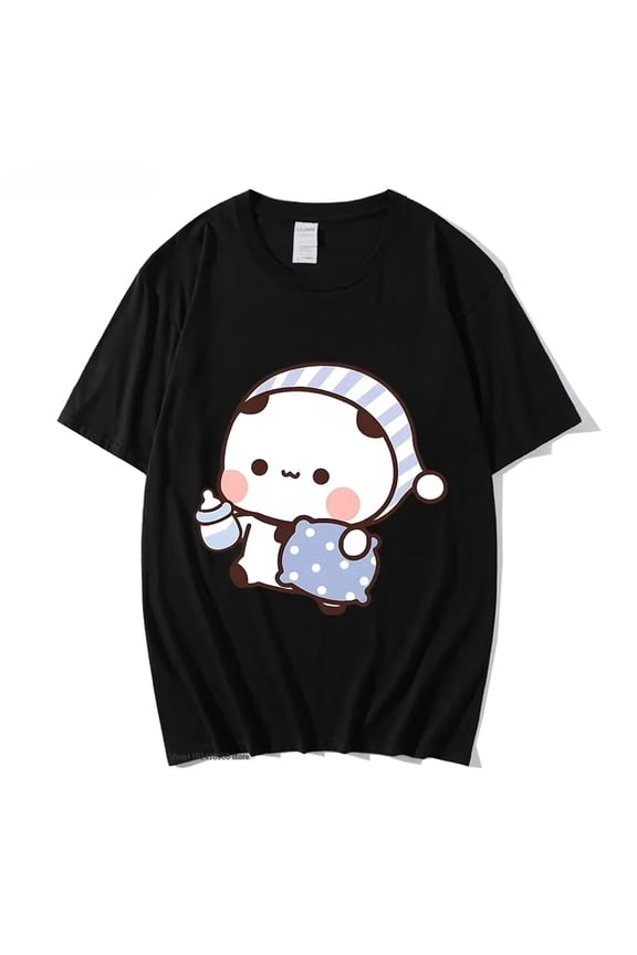 Couple Tshirt Cute BuBu Panda Going To Sleep with DuDu Bear Graphic Tshirt Women Clothes Sleeve Tops Women's Clothing