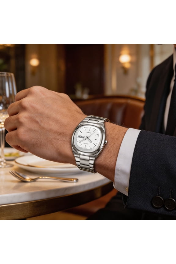 Couple Watches Set, Matching Quartz Wristwatches with Date Alarm Chronograph Stainless Strap Waterproof Design, for Couples Anniversary Gifts Daily Wear Valentine Special Occasions