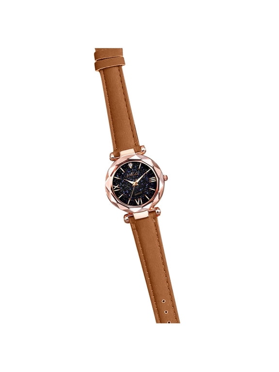 Couple Watches With Diamonds Pu Leather Material Simple Style Watches For Women