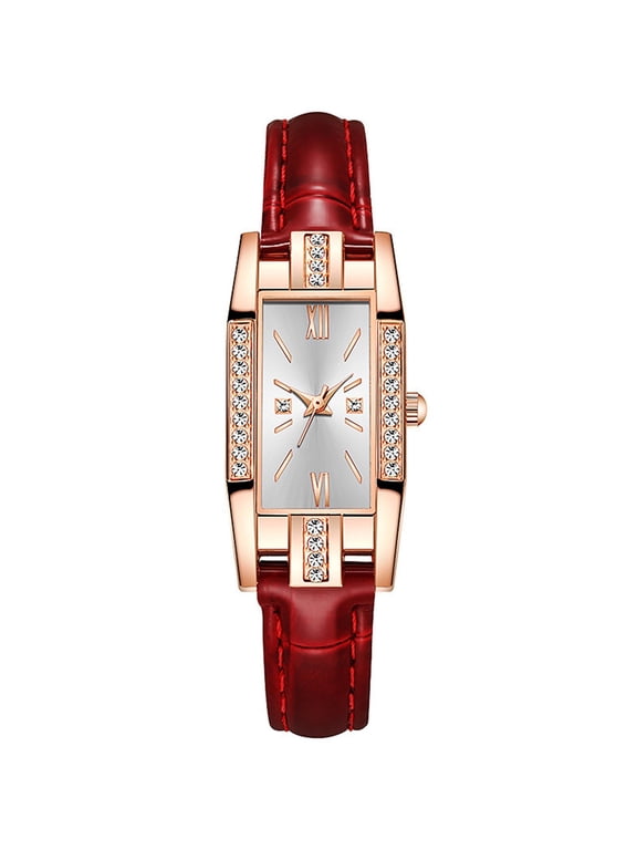 Couple Watches With Diamonds Pu Leather Material Simple Style Watches For Women