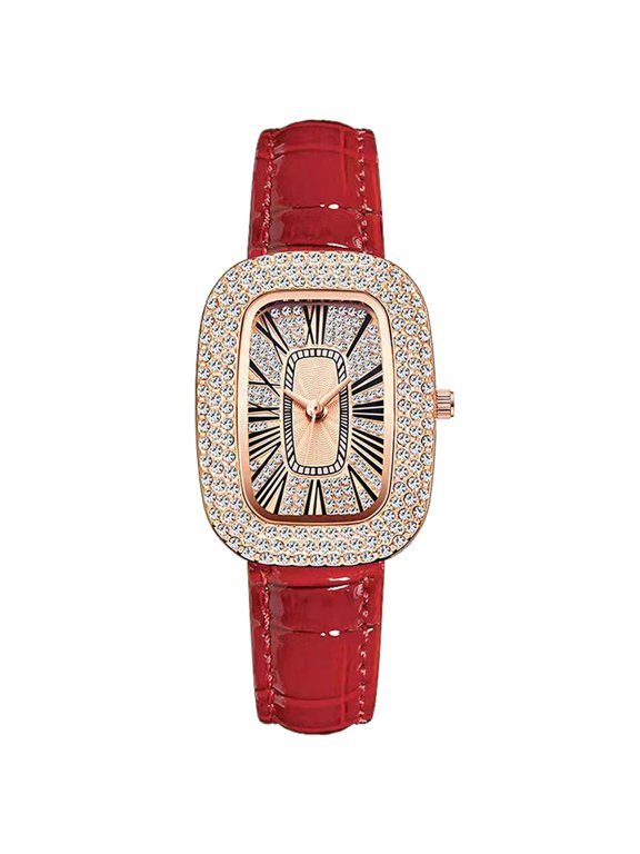 Couple Watches With Diamonds Pu Leather Material Simple Style Watches For Women