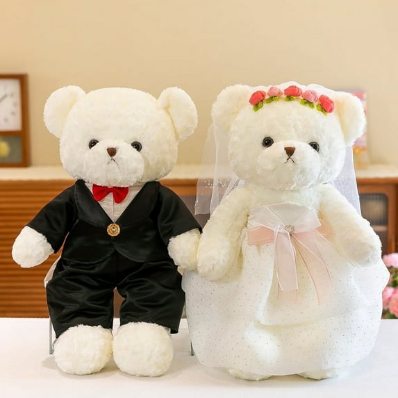 Couple Wedding Bear Plush Toy, Engagement Gift, Wedding Decoration, 17.7 inches(Black, White)