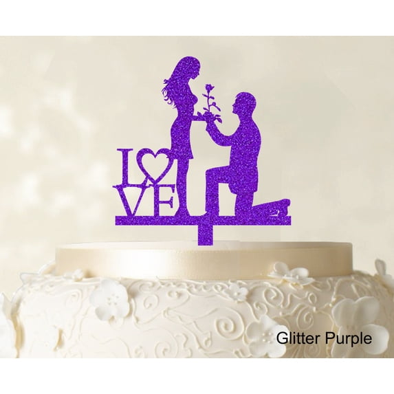 "Couple Wedding Cake Topper Personalized Glitter Purple Cake Topper Color Option Available 5""-7"" Inches Wide"
