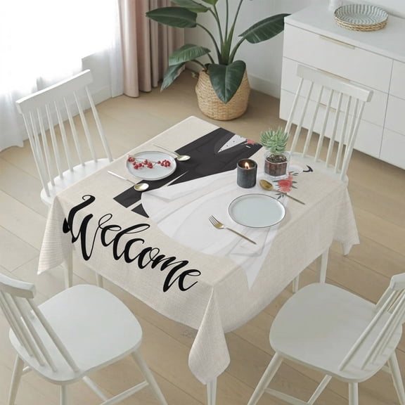 Couple Wedding Dress Table Cloth 60x60in, Waterproof Square Tablecloth Wipeable Tablecloths Modern Simple Romantic Art Table Covers for Dining Tables Party Indoor Outdoor
