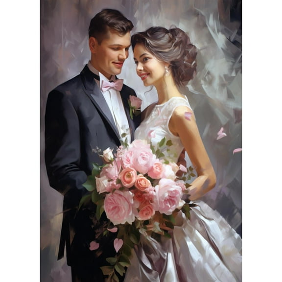 Couple Wedding Married DIY 5D Diamond Art Paint with Full Drill Round Diamond Gems Painting by Number Kits for Adults Art Craft Home Wall Decoration 11.8x15.8inch