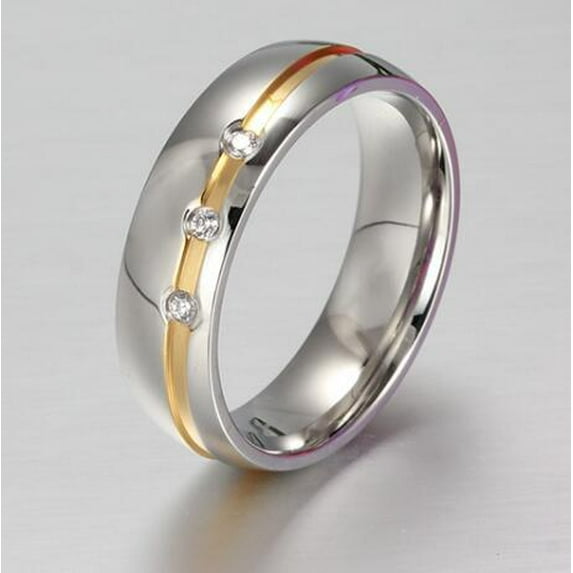 Couple Wedding Rings Stainless Steel Band With CZ Cubic Zirconia 6mm Lovers Promise Anniversary Gift IdeaToday