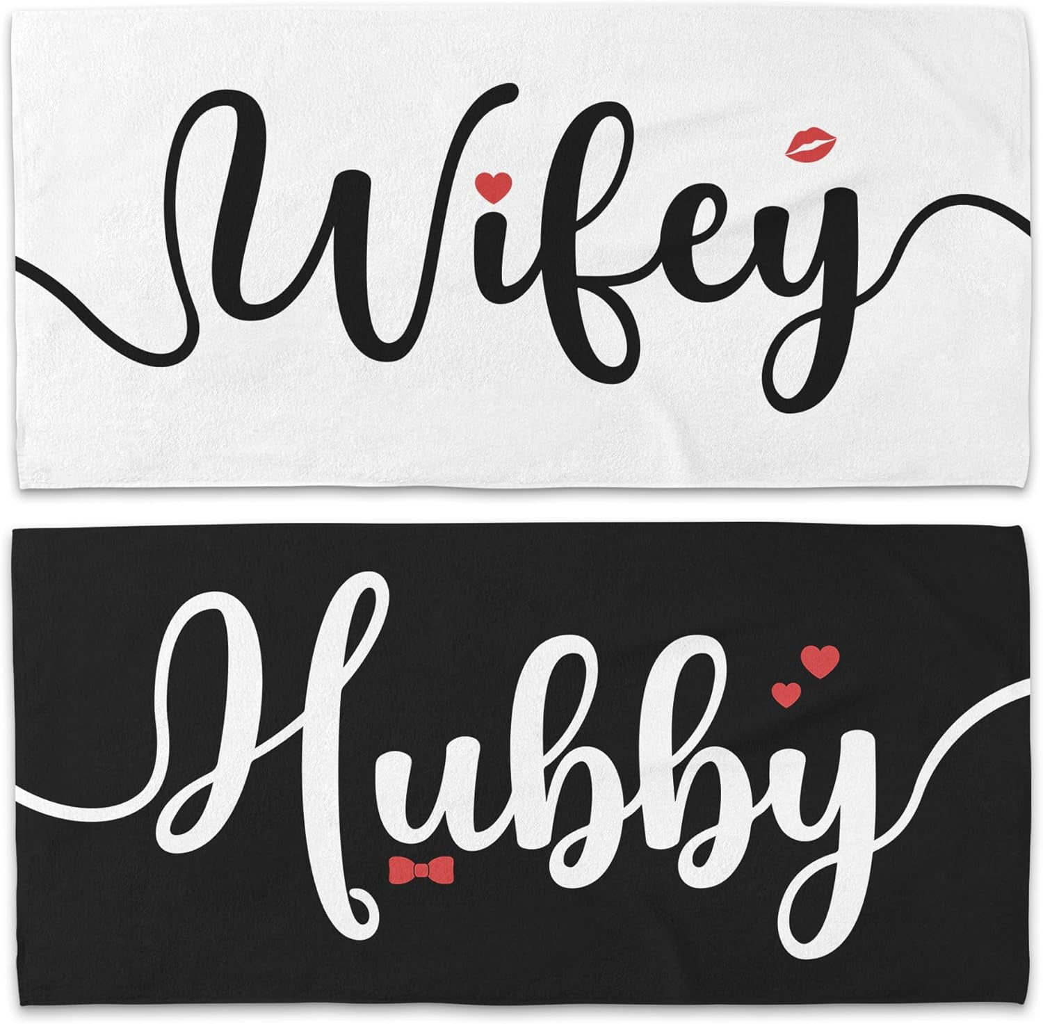 Couple Wifey Hubby Beach Towel Set of 2, Honeymoon Wedding Beach Towels Gifts for Bride Groom Valentines Him Her, Black and White Beach Towels Oversized Decor for Bathroom 30x60in