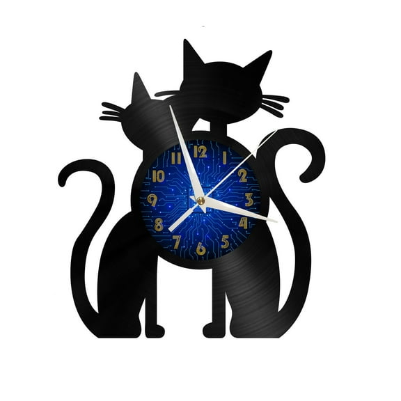 Couple cat Vinyl Record Wall Clock for Kitchen Wall Decor Wall Art Gift for Lover Gift Idea for a Best Friend(B)