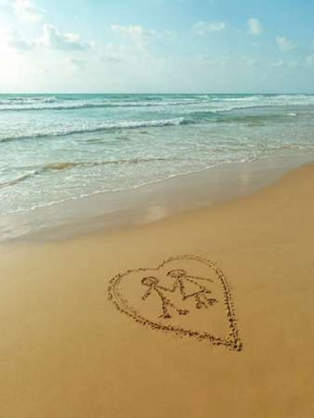 Couple in heart drawn on sand at the beach Canvas Art - Assaf Frank (18 x 24)
