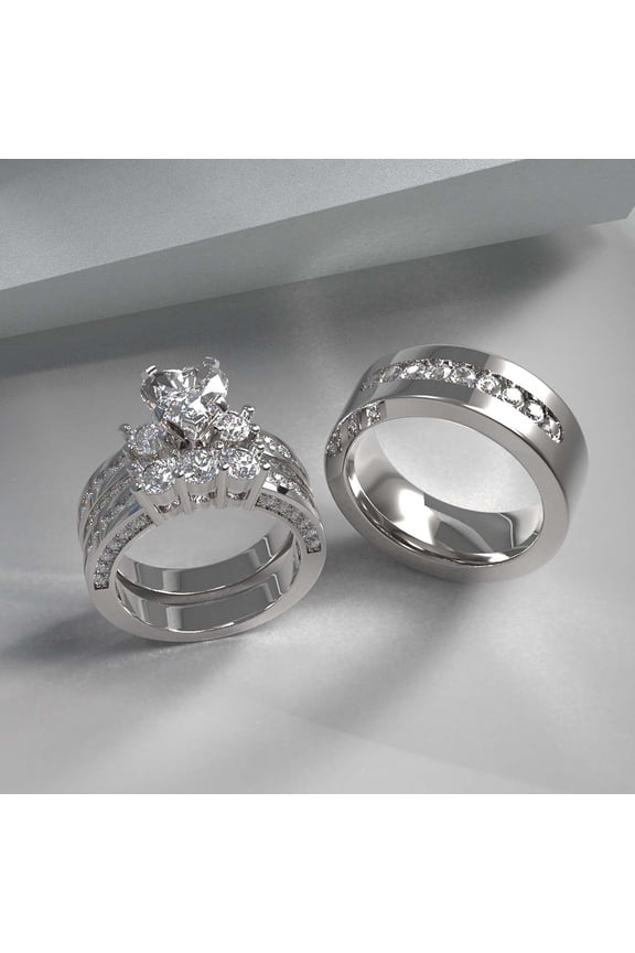Two Rings Wedding Ring Sets His And Hers Couples Women Sterling Silver Heart Cut Moissanite Man Titanium Wedding Bands