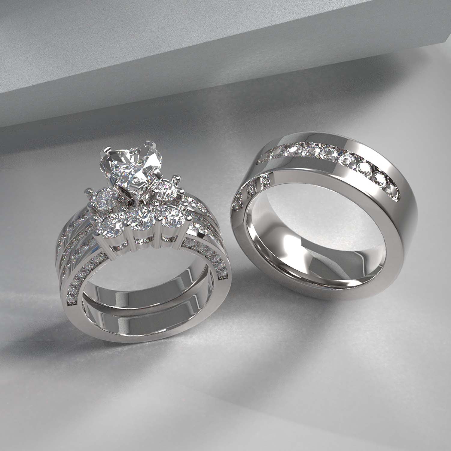 Two Rings Wedding Ring Sets His And Hers Couples Women Sterling Silver 