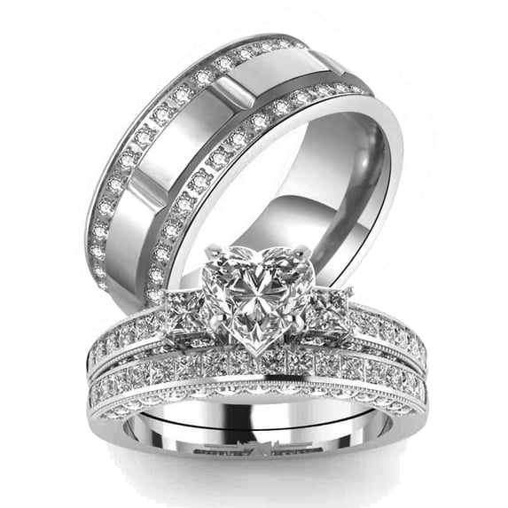 Couple rings Wedding Ring Set Women Square cut opal Engagement Ring in Sterling Silver Man Titanium Bands