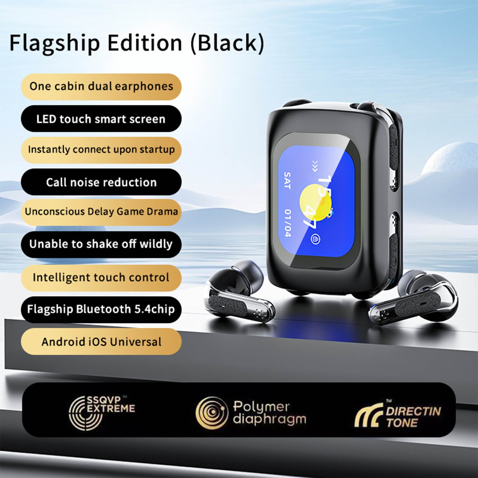 Couple’s Bluetooth 5.4 Earbuds with All-Color Smart Touchscreen – 4 Earphones in 1 Charging Case, Noise Canceling, Long Battery Life, Wireless Remote Photo Control
