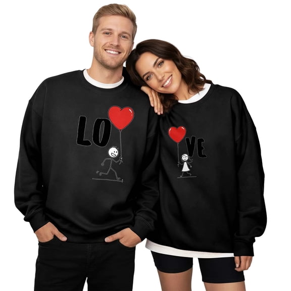 Couple's Funny Graphic Printed Sweatshirts Crew Neck Hoodless Loose Pullover Tops Casual Hoodies for Men and Women Fall A-Black L