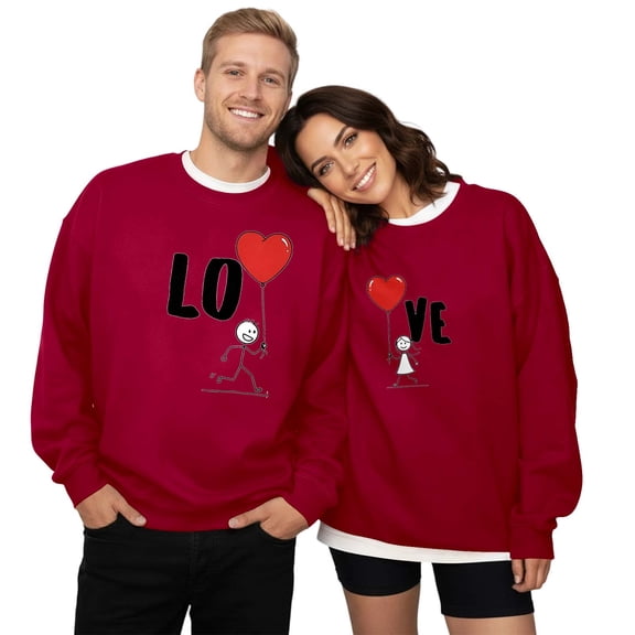 Couple's Funny Graphic Printed Sweatshirts Crew Neck Hoodless Loose Pullover Tops Casual Hoodies for Men and Women Fall A-Red XL
