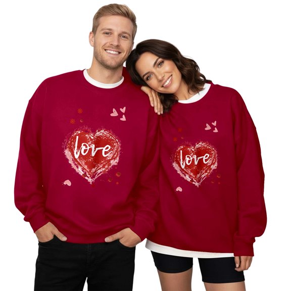 Couple's Funny Graphic Printed Sweatshirts Crew Neck Hoodless Loose Pullover Tops Casual Hoodies for Men and Women Fall A-Red XXL