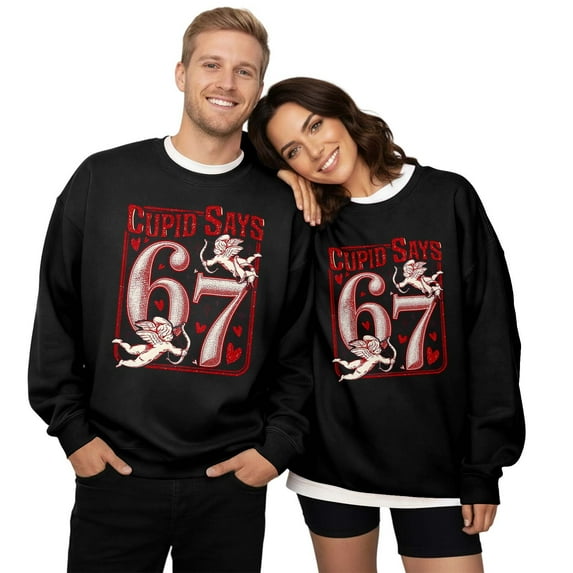 Couple's Letter Printed Sweatshirts Crew Neck Hoodless Loose Pullover Tops Casual Hoodies for Men and Women Fall A-Black L