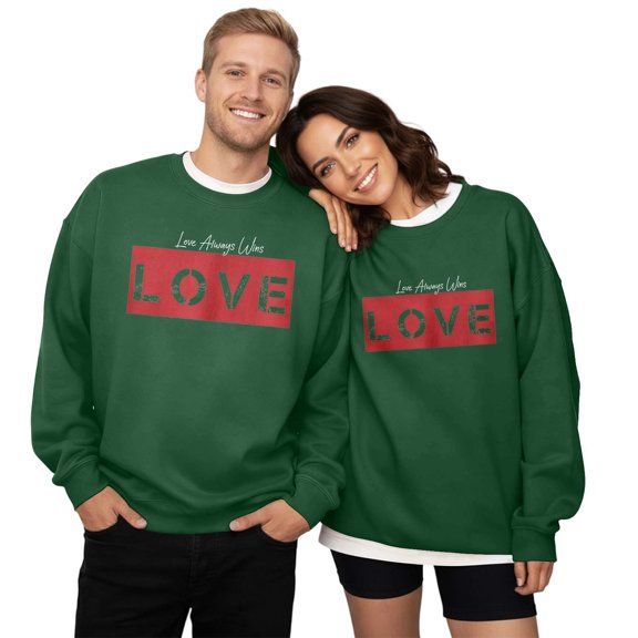 Couple's Letter Printed Sweatshirts Crew Neck Hoodless Loose Pullover Tops Casual Hoodies for Men and Women Fall A-Dark Green L