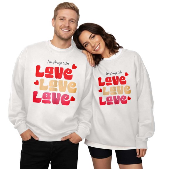 Couple's Letter Printed Sweatshirts Crew Neck Hoodless Loose Pullover Tops Casual Hoodies for Men and Women Fall A-White L