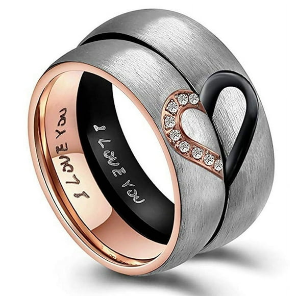 Couple's Matching Heart Ring, His or Her Matching Wedding Band in Stainless Steel, for Men or Women, Comfort Fit（1 Pair,A male ring and a female ring）