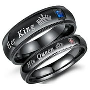 LINEAVE Couple's Matching Promise Ring "His Queen" or "Her King", His or Her Matching Wedding Band in Stainless Steel, for Men or Women, Milgrain Edge, Comfort Fit