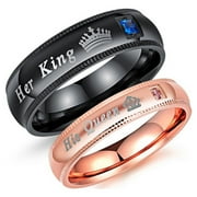 ARCO IRIS JEWELRY Couple's Matching Ring "His Queen" or "Her King", Men's or Women's Matching Engagement Wedding Band in Stainless Steel, Comfort Fit