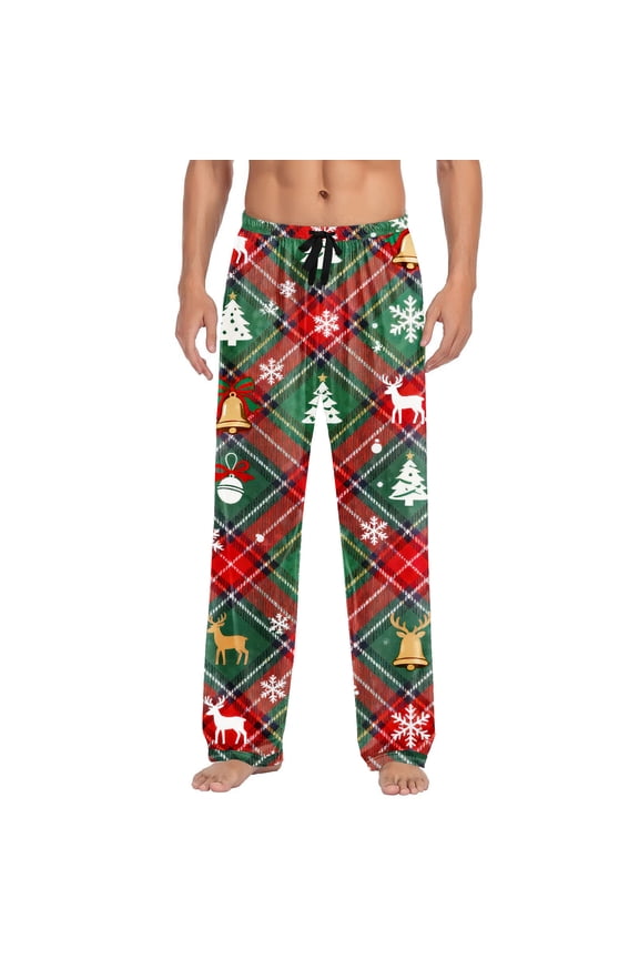 Couple's Plaid-Patterned Elastic Waist Sleep Pants 2025 Trendy Unisex Straight Leg Dual Pockets Loose Comfortable Home Loungewear Matching Bottoms