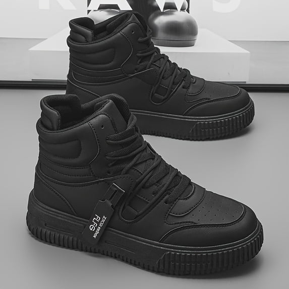 Couple's Retro High-Top Skate Shoes: Unique Double-Lace Design, Round Toe | Breathable Comfort Lining | PU Upper & Elastic Cushioned PVC Sole for Autumn/Winter Running Outdoor Hiking Casual Wear